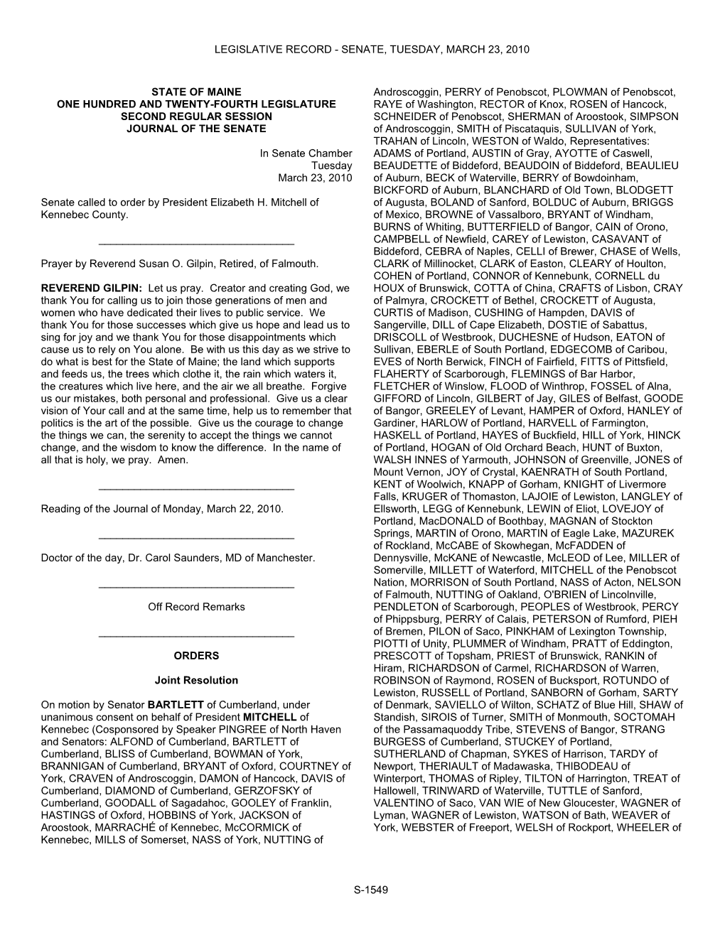 Legislative Record - Senate, Tuesday, March 23, 2010