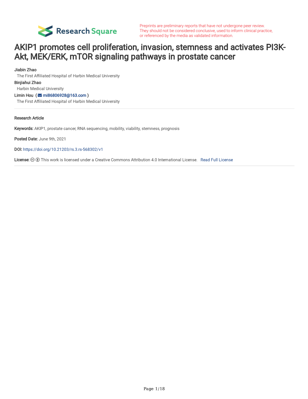 Akt, MEK/ERK, Mtor Signaling Pathways in Prostate Cancer