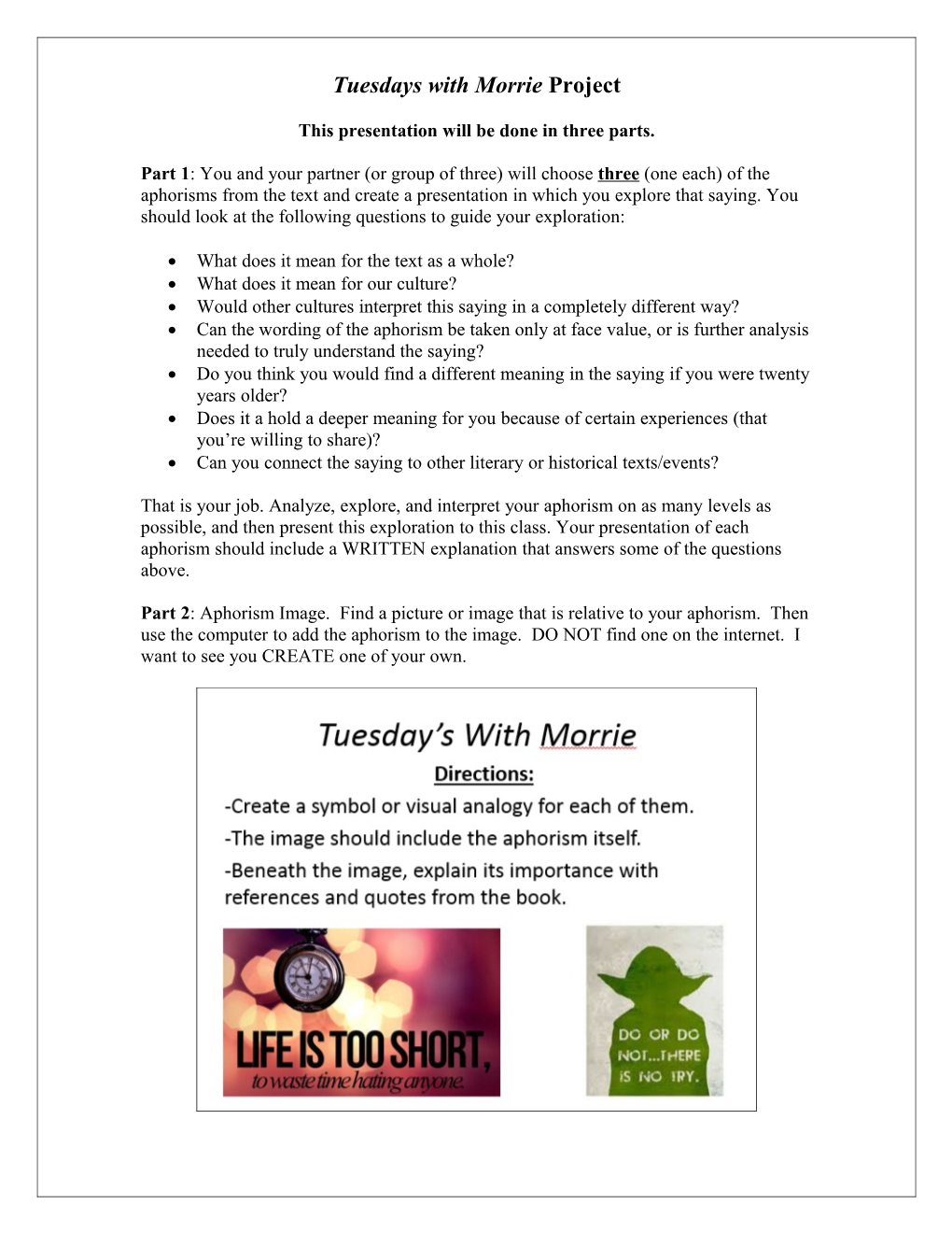 Tuesdays with Morrie Essay Assignment