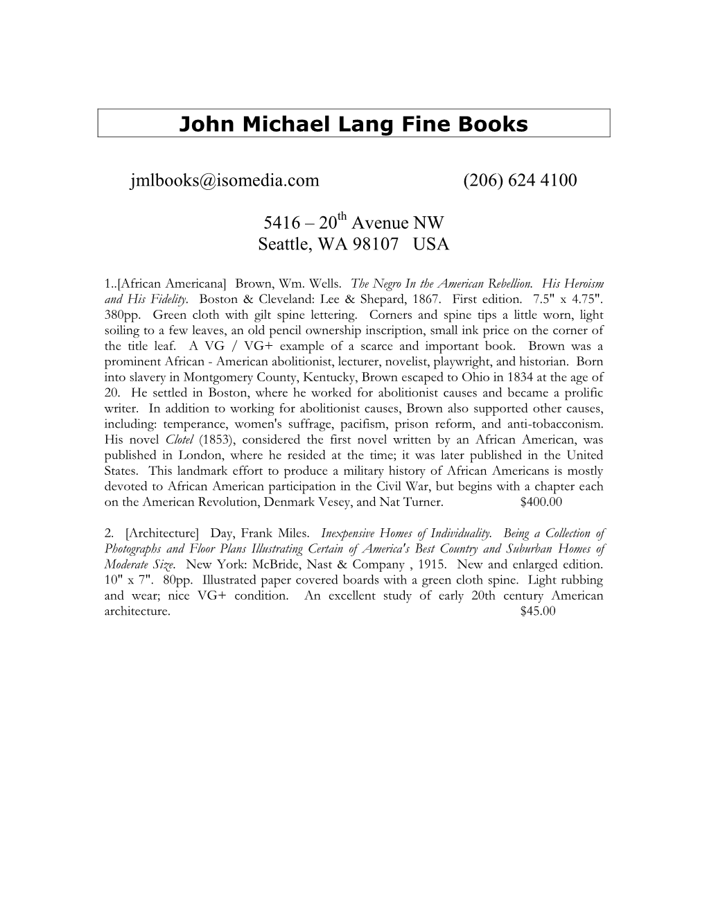 John Michael Lang Fine Books