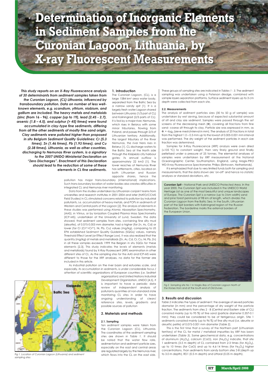 Determination of Inorganic Elements in Sediment Samples from the Curonian Lagoon, Lithuania, by X-Ray Fluorescent Measurements