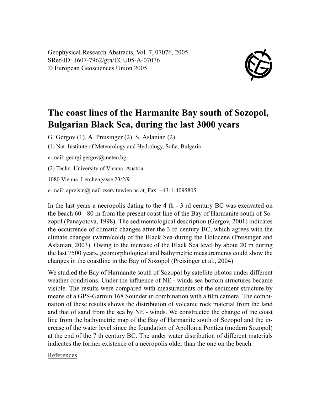 The Coast Lines of the Harmanite Bay South of Sozopol, Bulgarian Black Sea, During the Last 3000 Years G