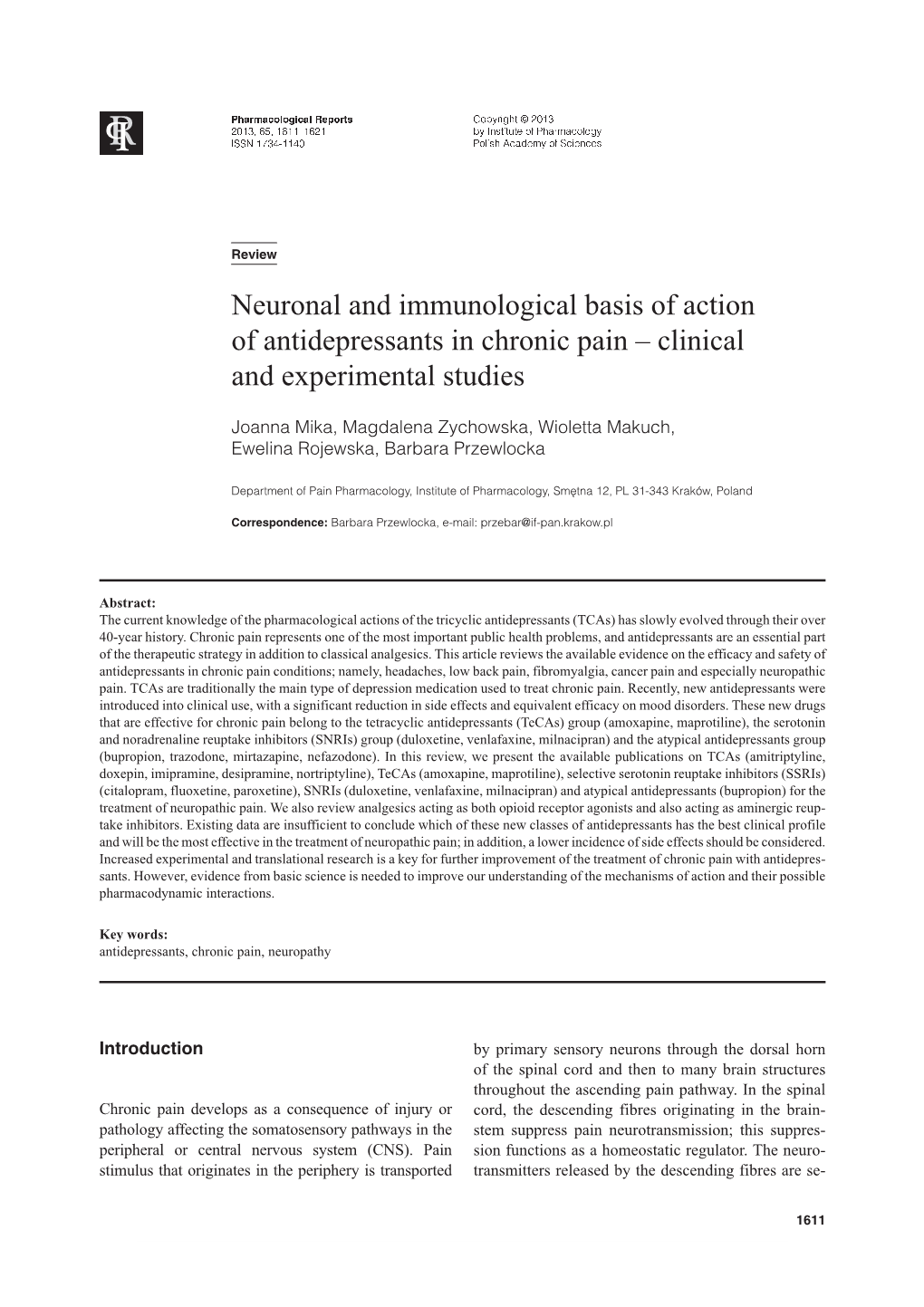 Neuronal and Immunological Basis of Action of Antidepressants in Chronic