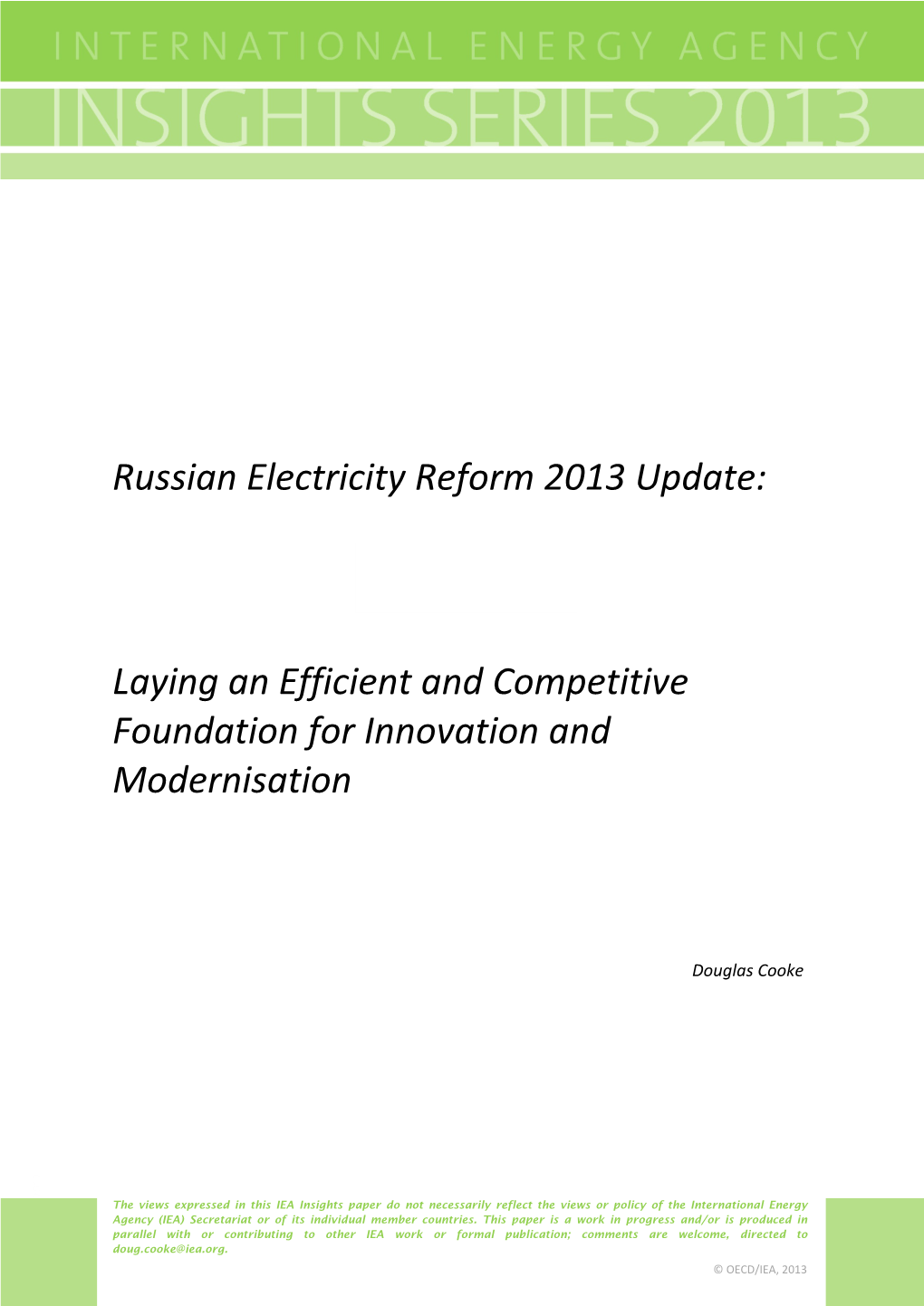Russian Electricity Reform 2013 Update