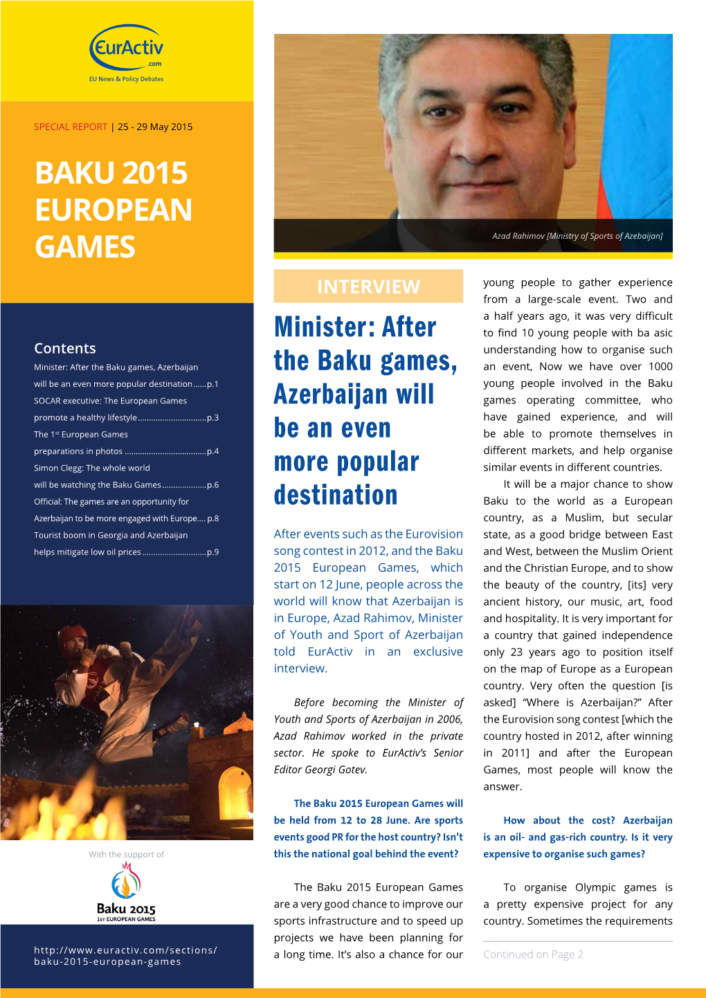 BAKU 2015 EUROPEAN GAMES Minister