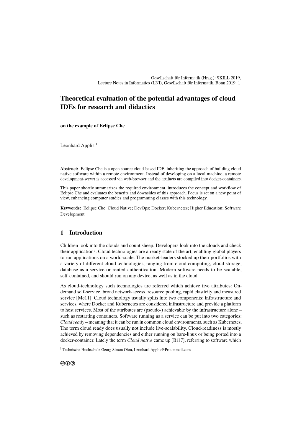 Theoretical Evaluation of the Potential Advantages of Cloud Ides for Research and Didactics on the Example of Eclipse Che