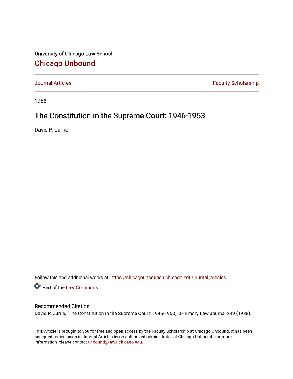 The Constitution in the Supreme Court: 1946-1953