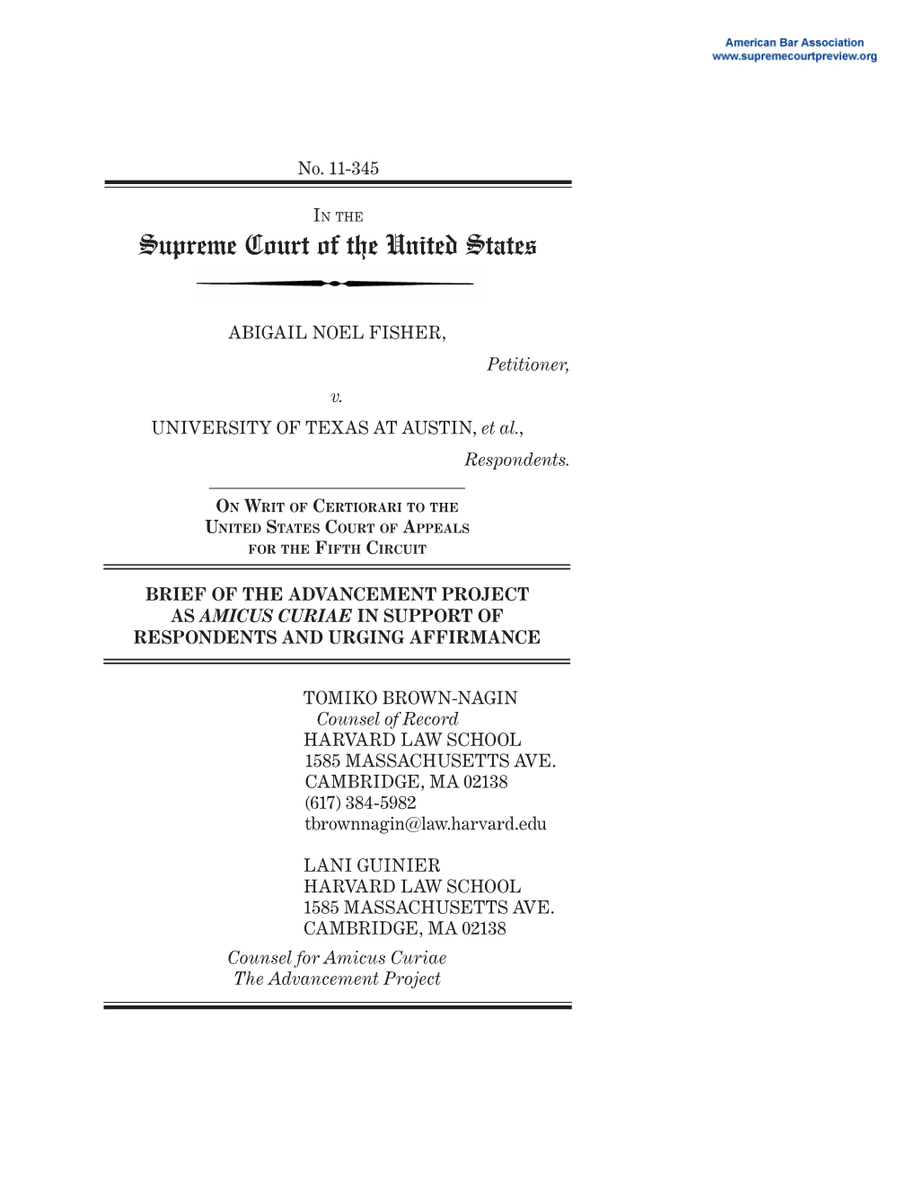 Brief on the Merits of Respondent for Fisher V. University of Texas at Austin