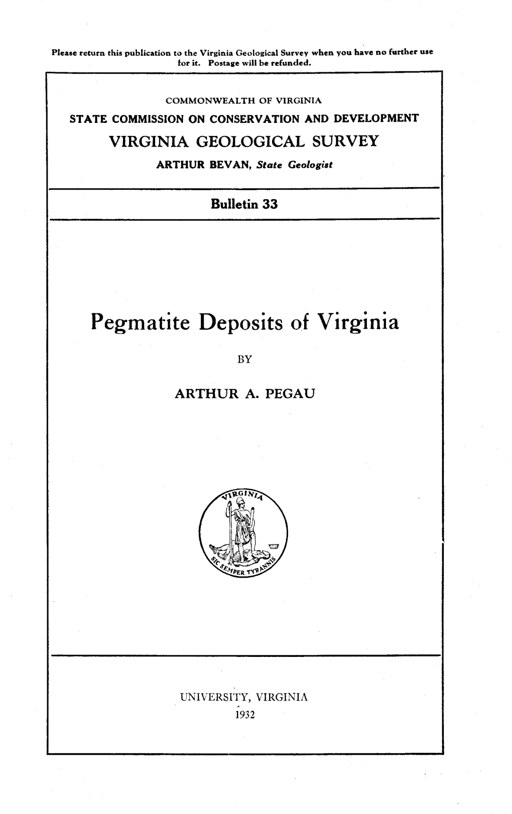 Pegmatite Deposits of Virginra