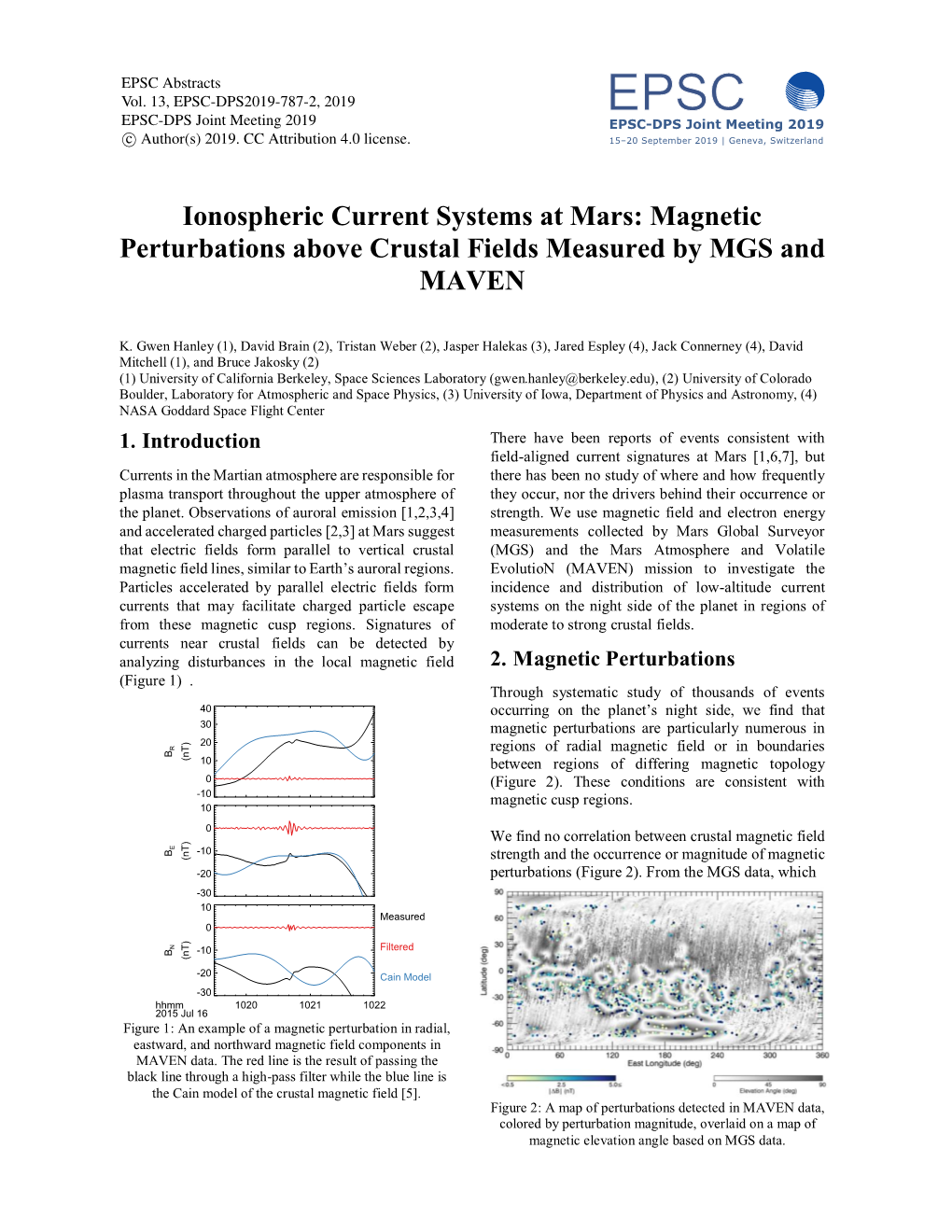 Ionospheric Current Systems at Mars: Magnetic Perturbations Above Crustal Fields Measured by MGS and MAVEN