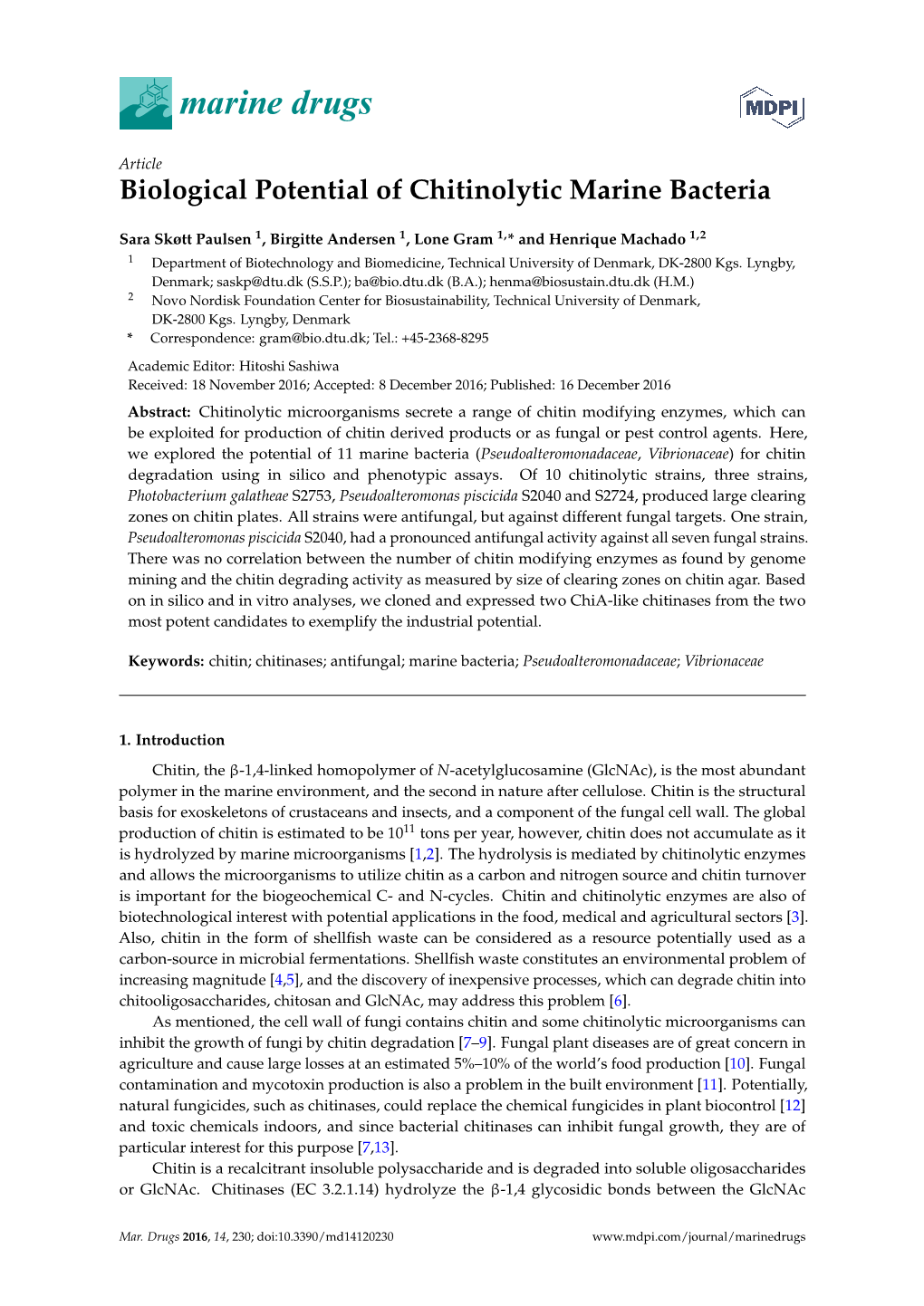 Biological Potential of Chitinolytic Marine Bacteria