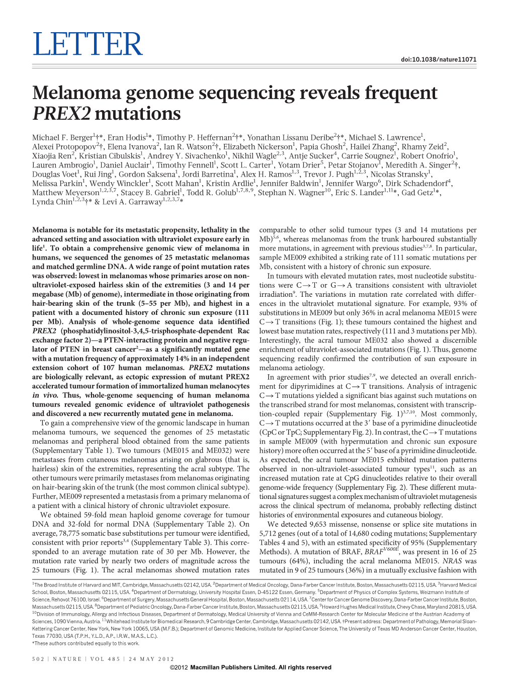 Melanoma Genome Sequencing Reveals Frequent PREX2 Mutations