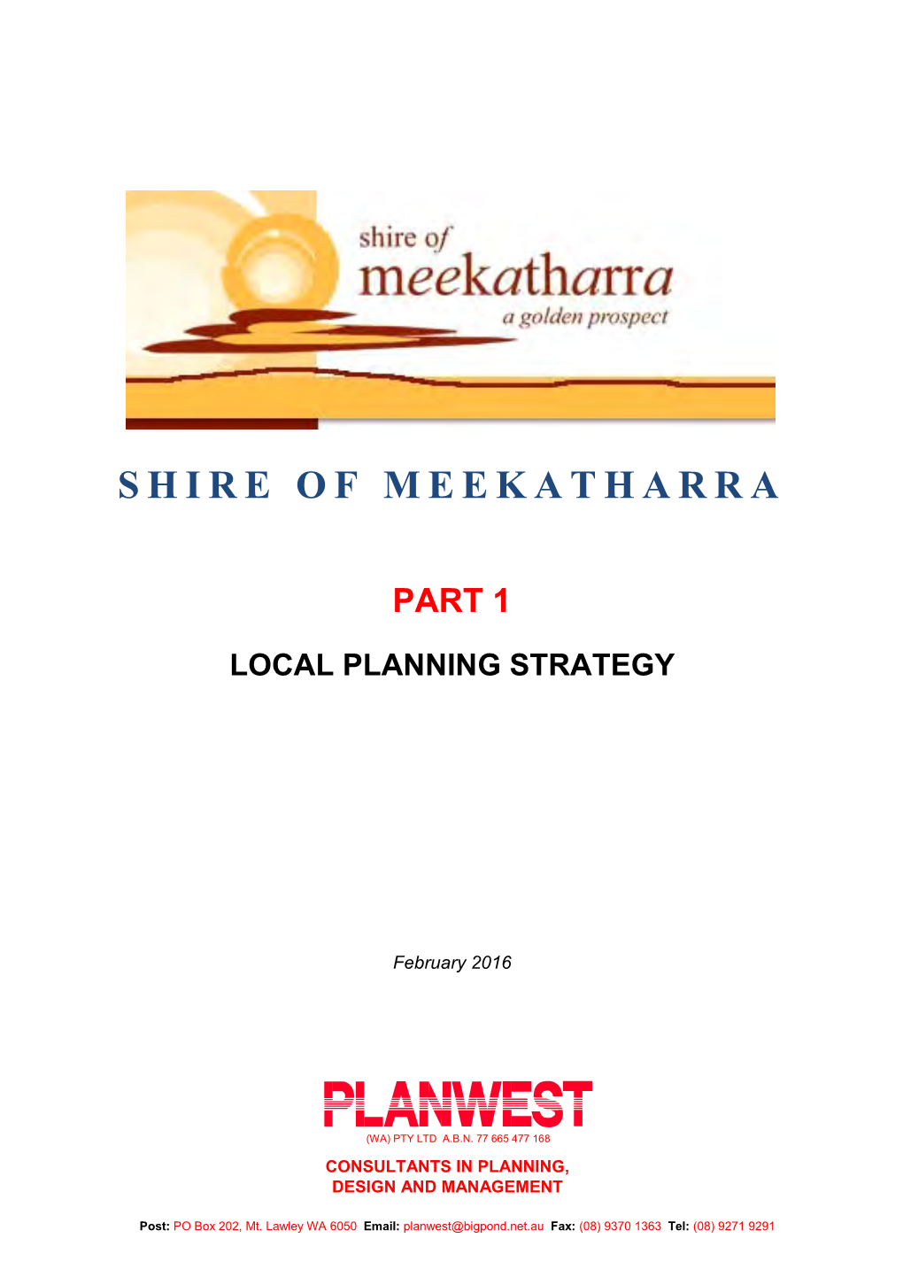 Shire of Meekatharra Part 1 Local Planning Strategy