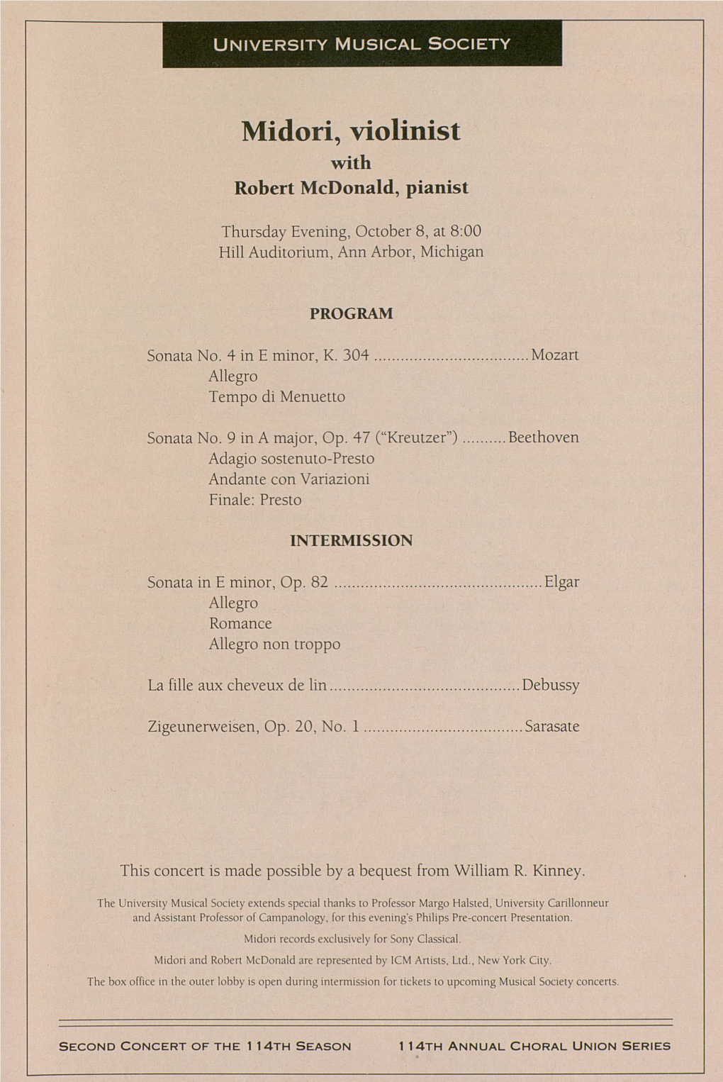 Midori, Violinist with Robert Mcdonald, Pianist