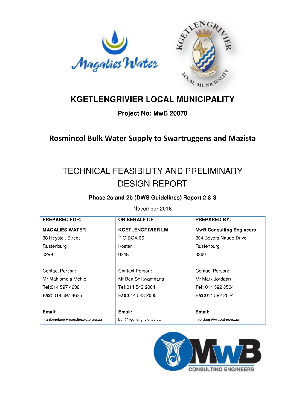 Rosmincol Bulk Water Supply to Swartruggens and Mazista