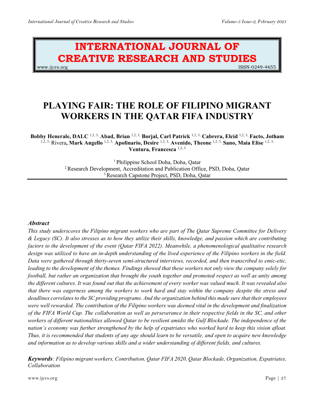 The Role of Filipino Migrant Workers in the Qatar Fifa Industry