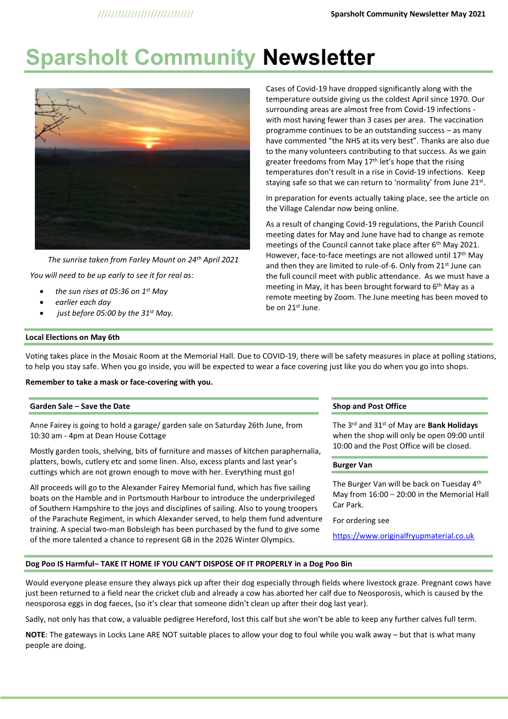 Sparsholt Community Newsletter May 2021