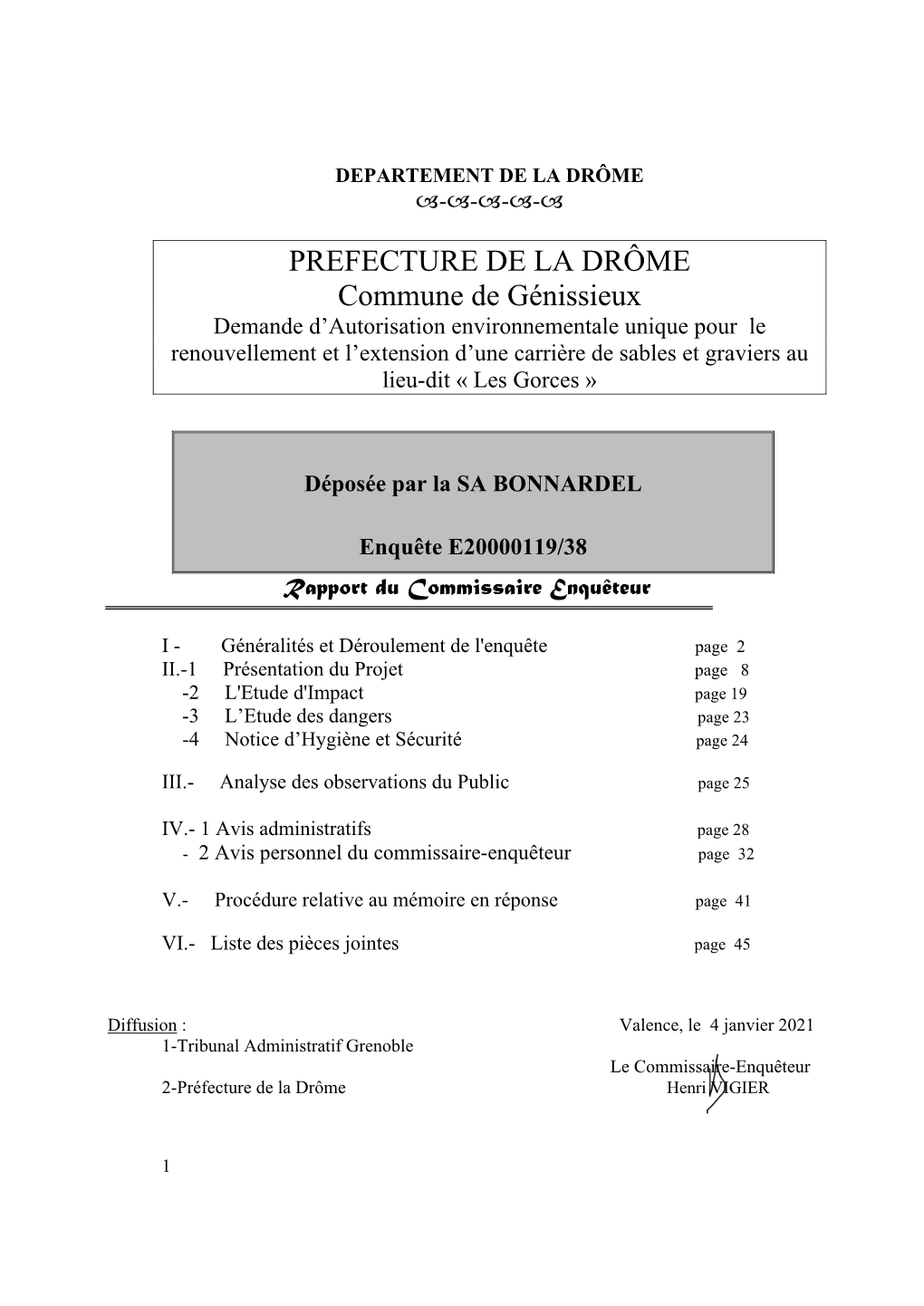 PREFECTURE DE LA DRÔME Commune De Génissieux