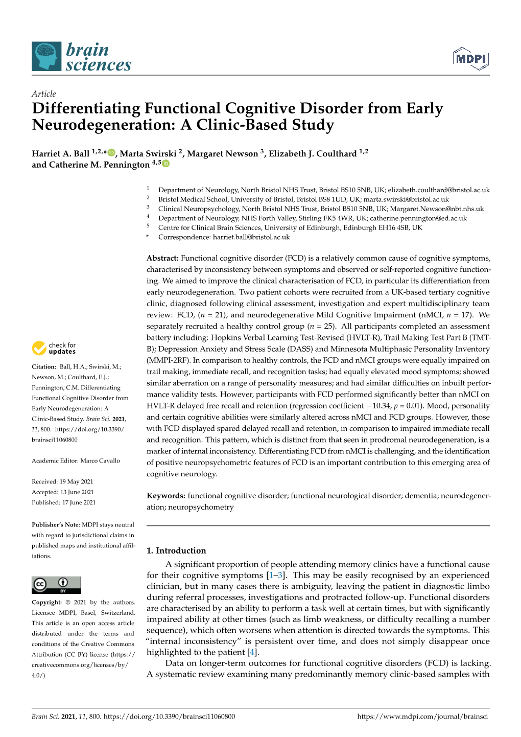 Differentiating Functional Cognitive Disorder from Early Neurodegeneration: a Clinic-Based Study