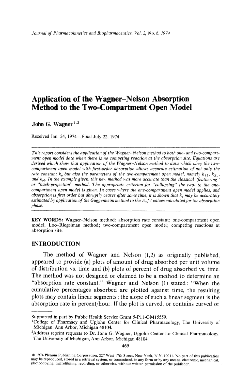 Application of the Wagner-Nelson Absorption Method to the Two-Compartment Open Model