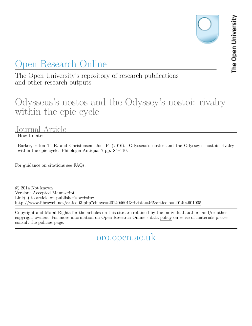 Open Research Online Odysseus's Nostos And