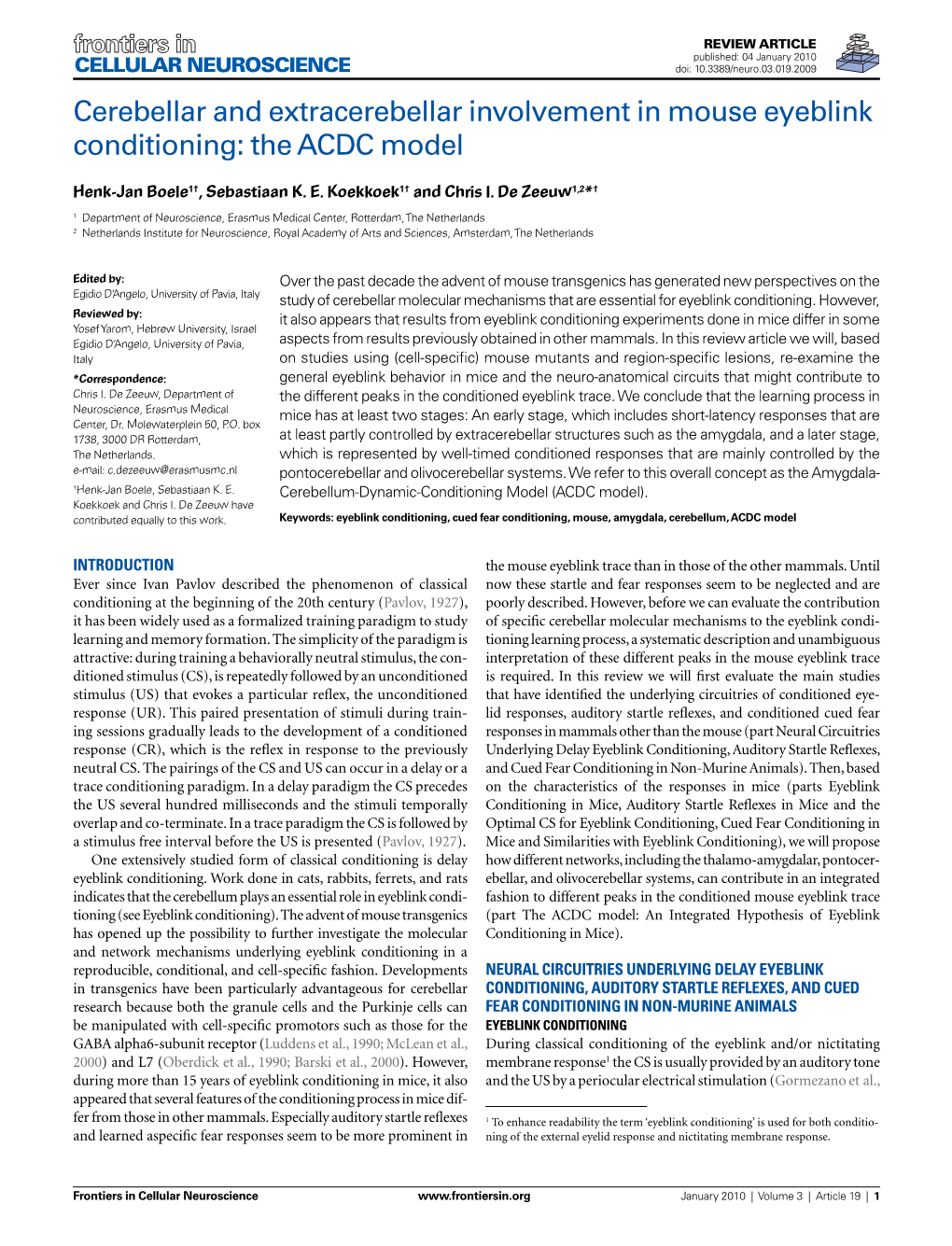 Cerebellar and Extracerebellar Involvement in Mouse Eyeblink Conditioning: the ACDC Model