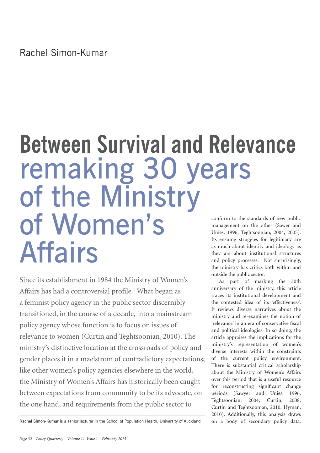 Remaking 30 Years of the Ministry of Women's Affairs