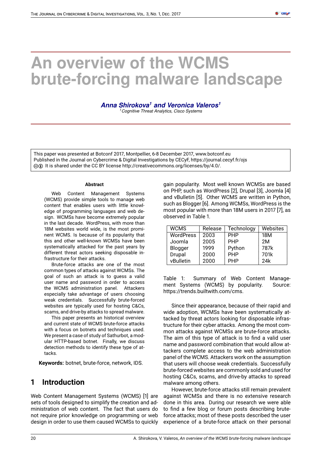An Overview of the WCMS Brute-Forcing Malware Landscape