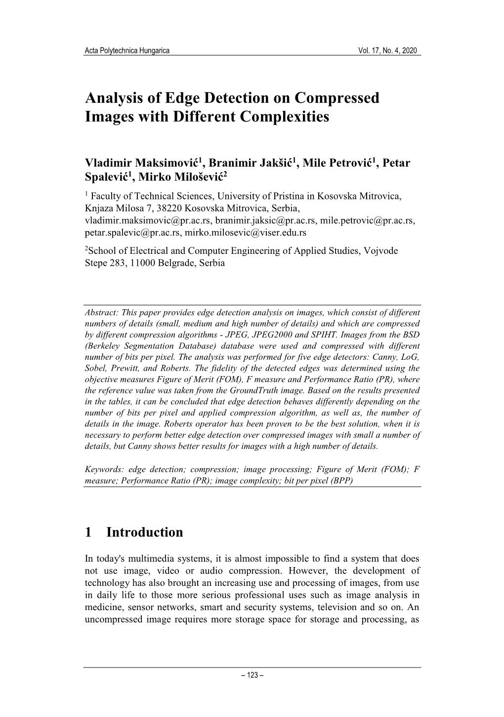 Analysis of Edge Detection on Compressed Images with Different Complexities