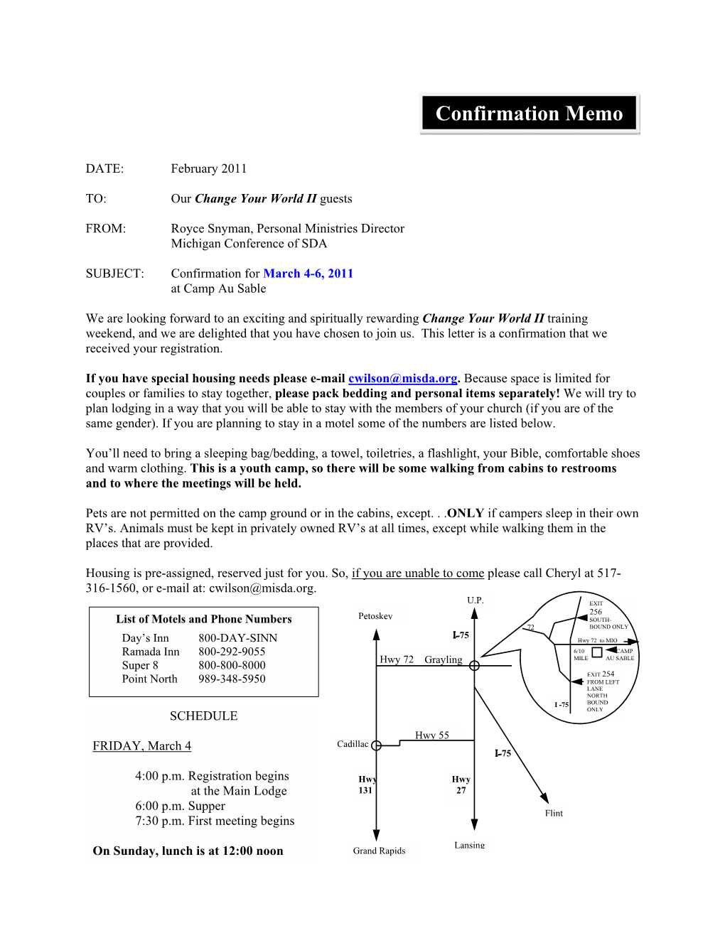 Confirmation Memo