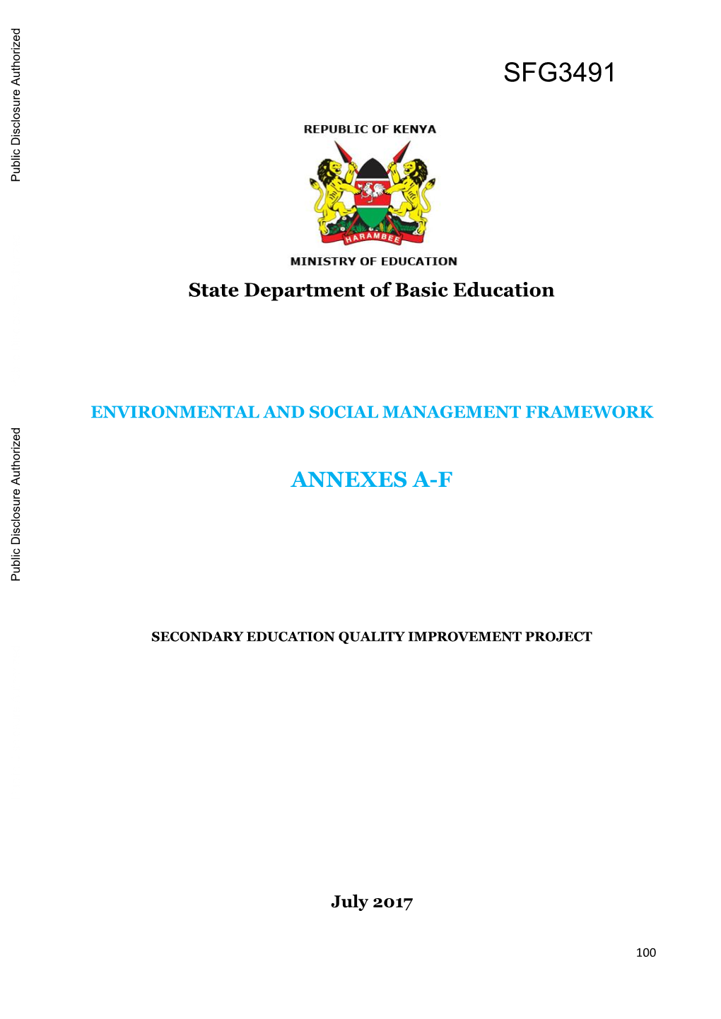 SECONDARY EDUCATION QUALITY IMPROVEMENT PROJECT Public Disclosure Authorized