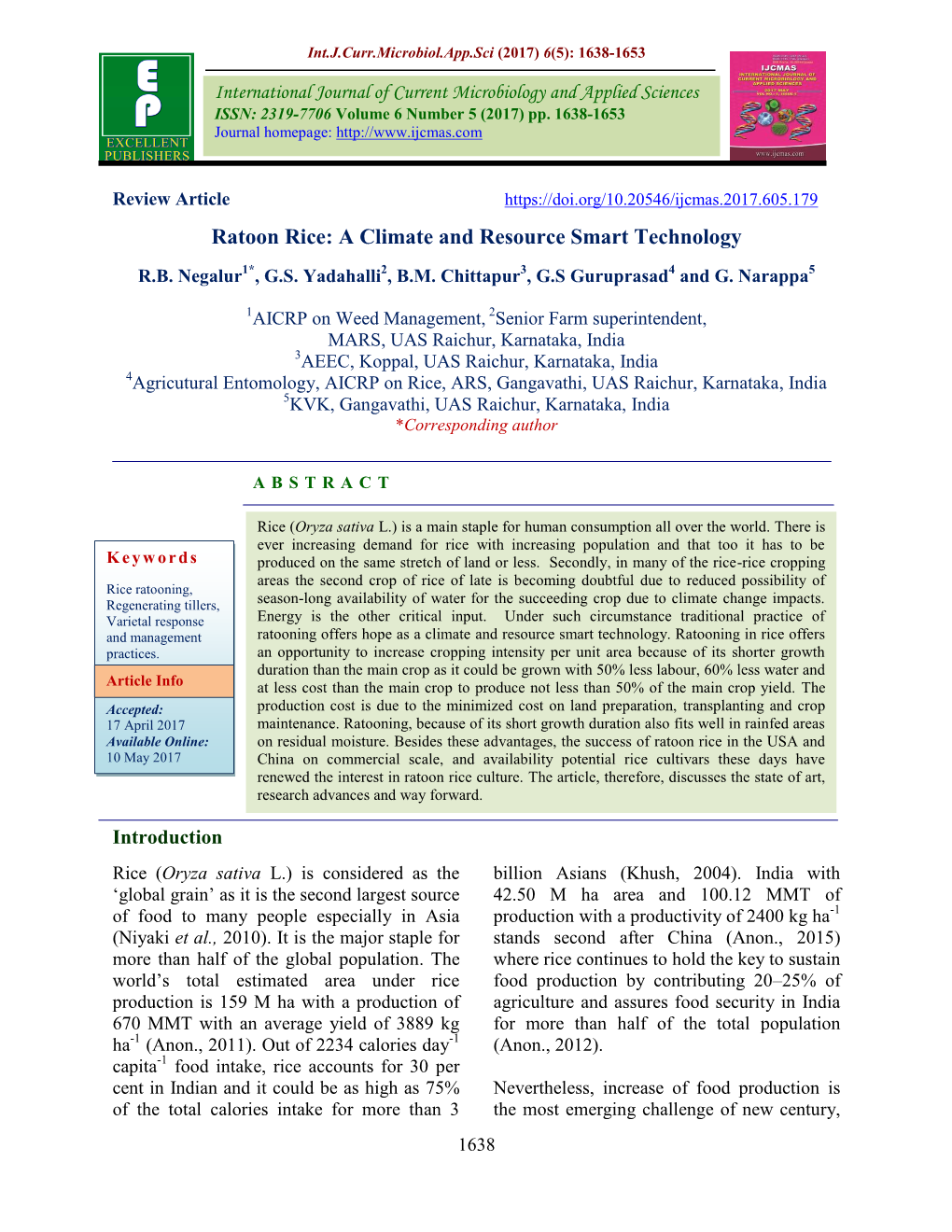 Ratoon Rice: a Climate and Resource Smart Technology