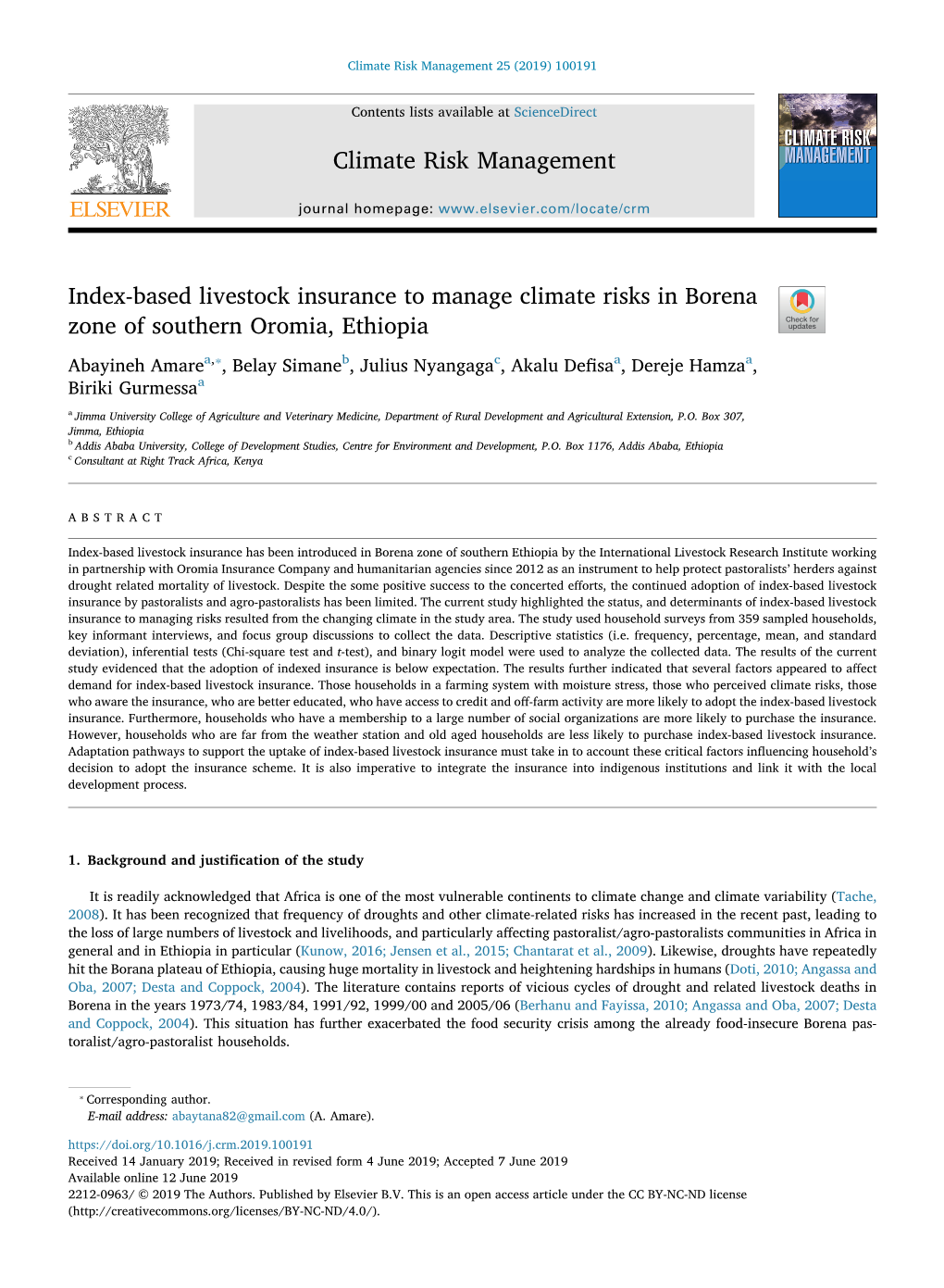 Index-Based Livestock Insurance to Manage Climate Risks in Borena