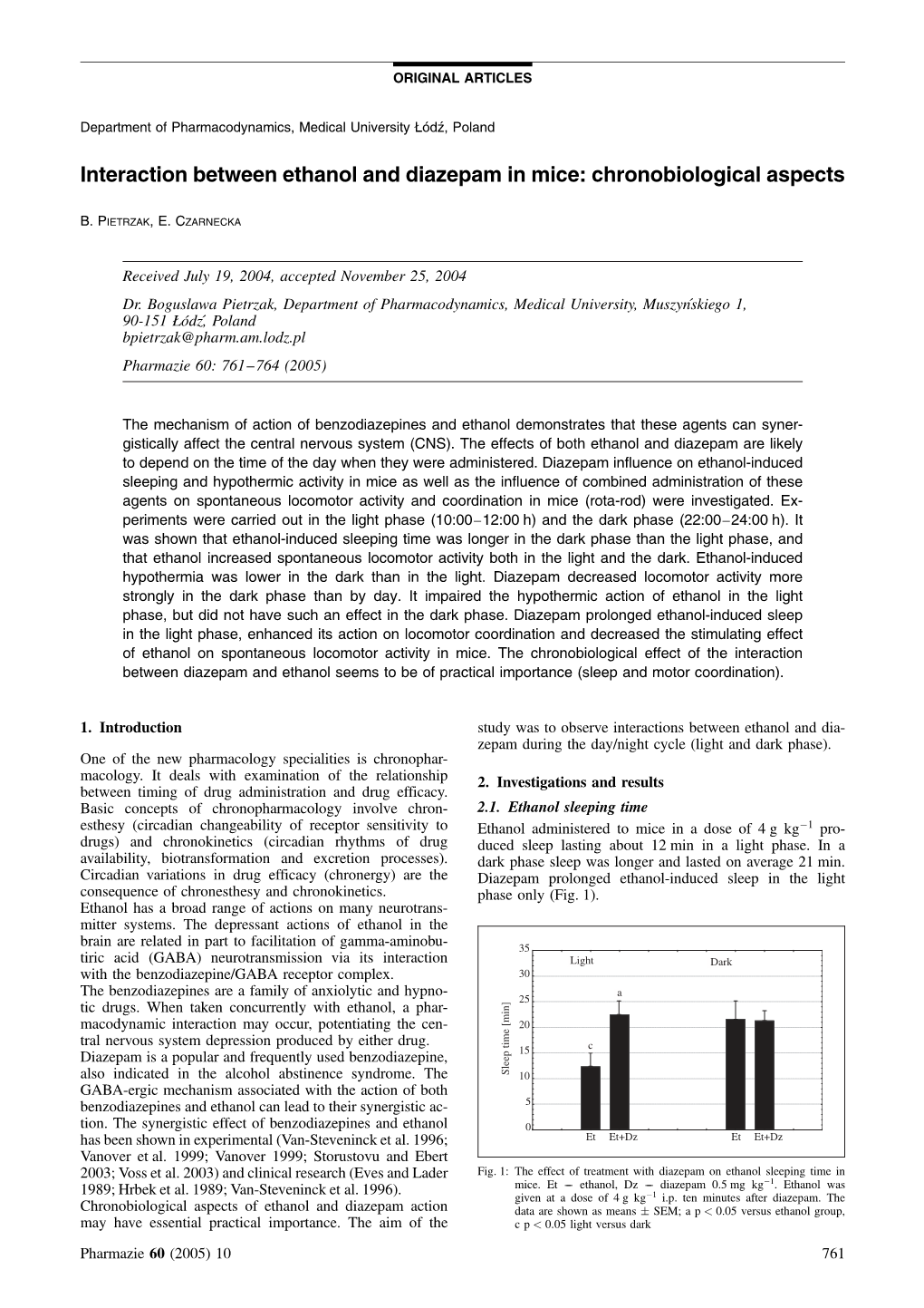 Interaction Between Ethanol and Diazepam in Mice: Chronobiological Aspects