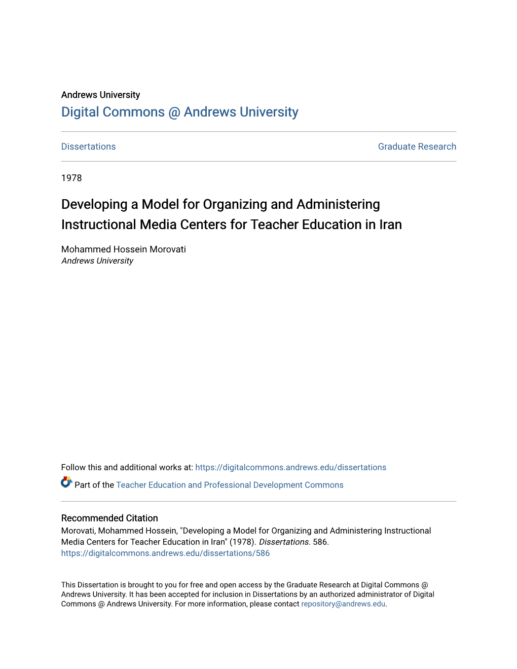 Developing a Model for Organizing and Administering Instructional Media Centers for Teacher Education in Iran