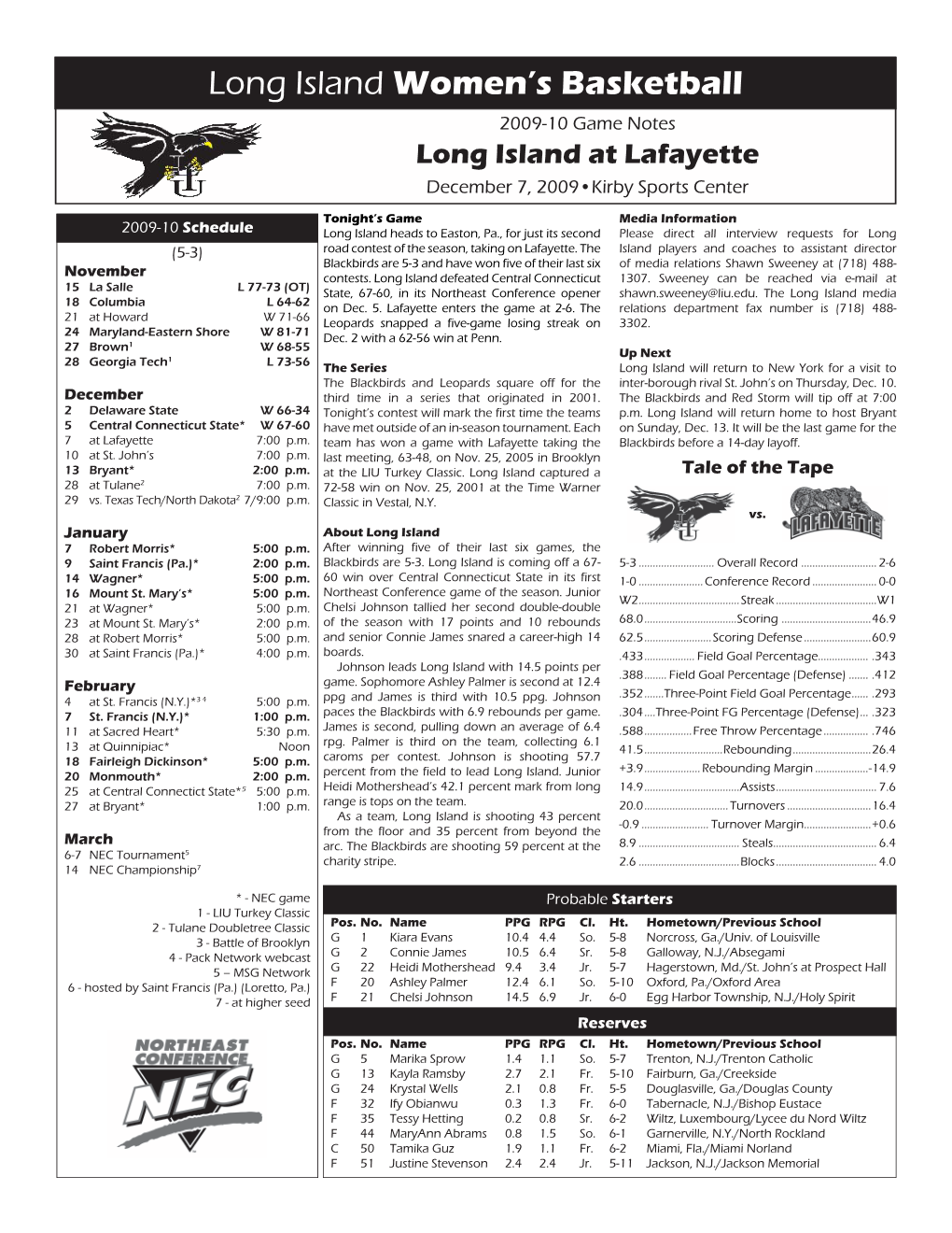 LIU WBB Game Notes.Indd