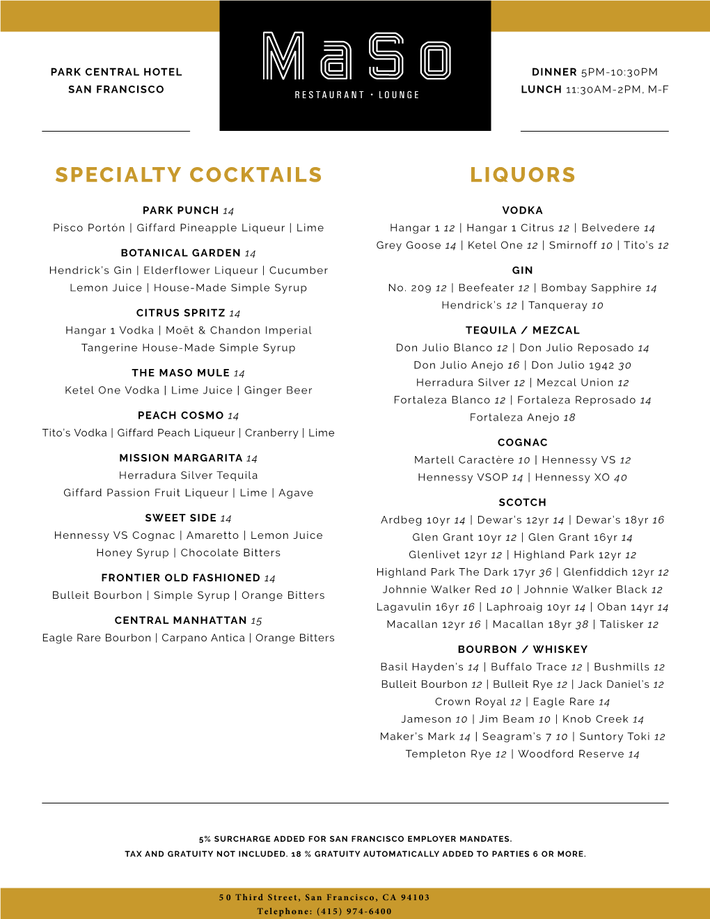 Specialty Cocktails Liquors