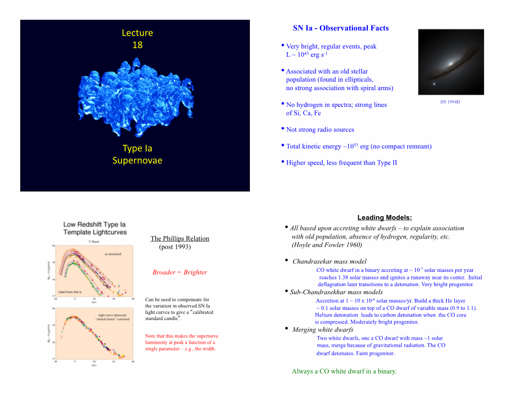 Lecture 18 Type Ia Supernovae