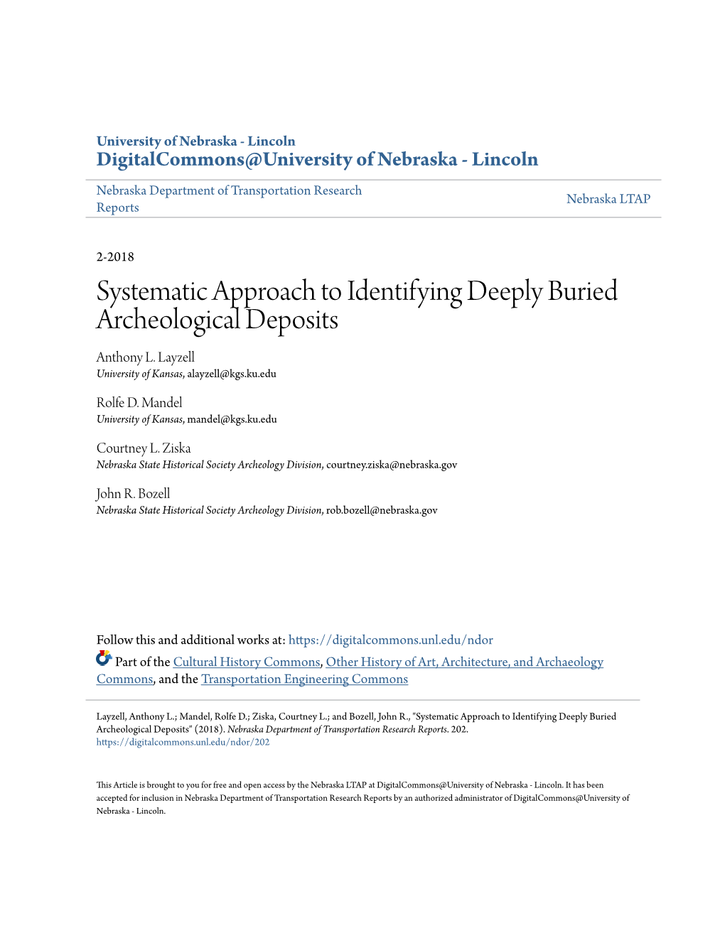 Systematic Approach to Identifying Deeply Buried Archeological Deposits Anthony L