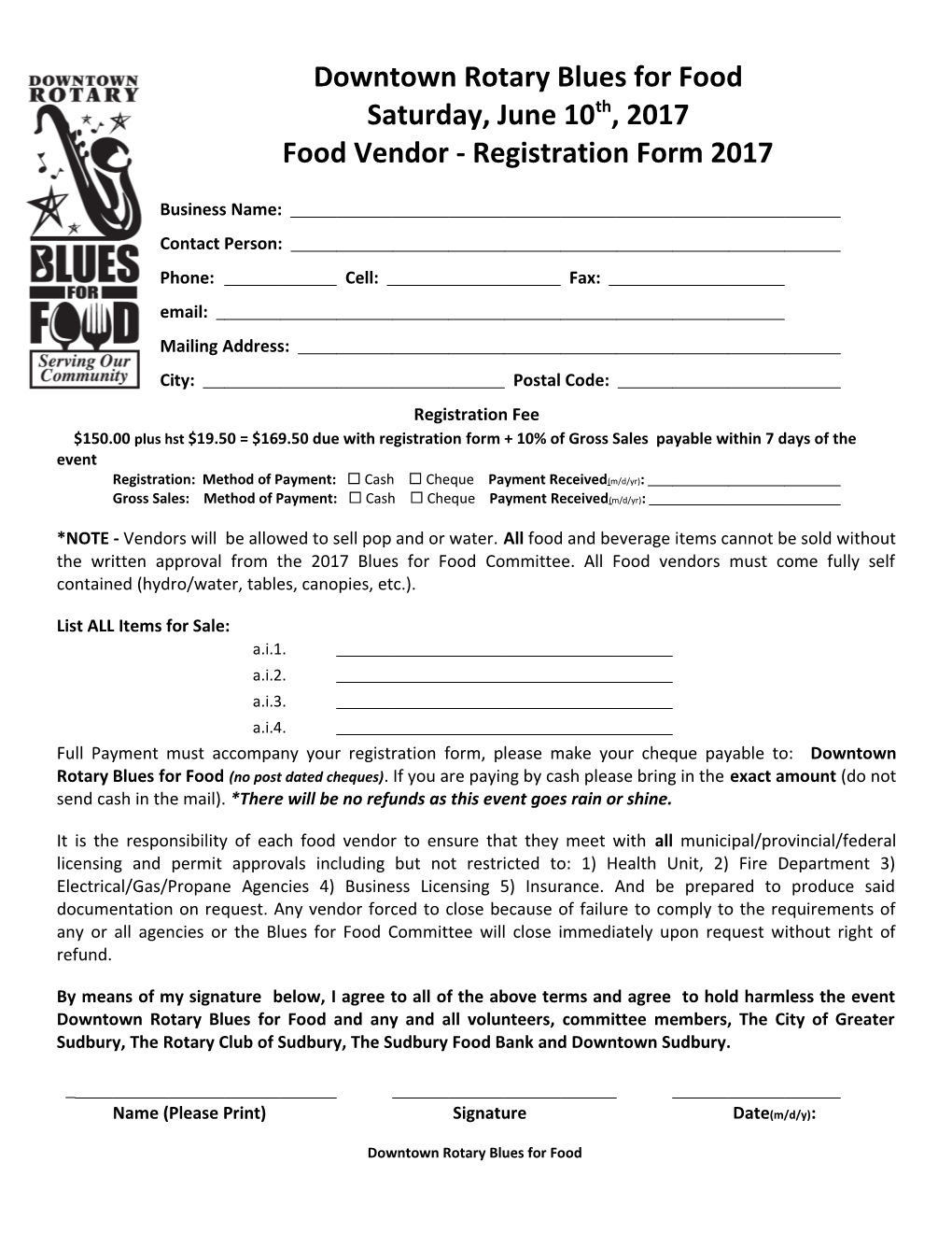 Food Vendor - Registration Form2017