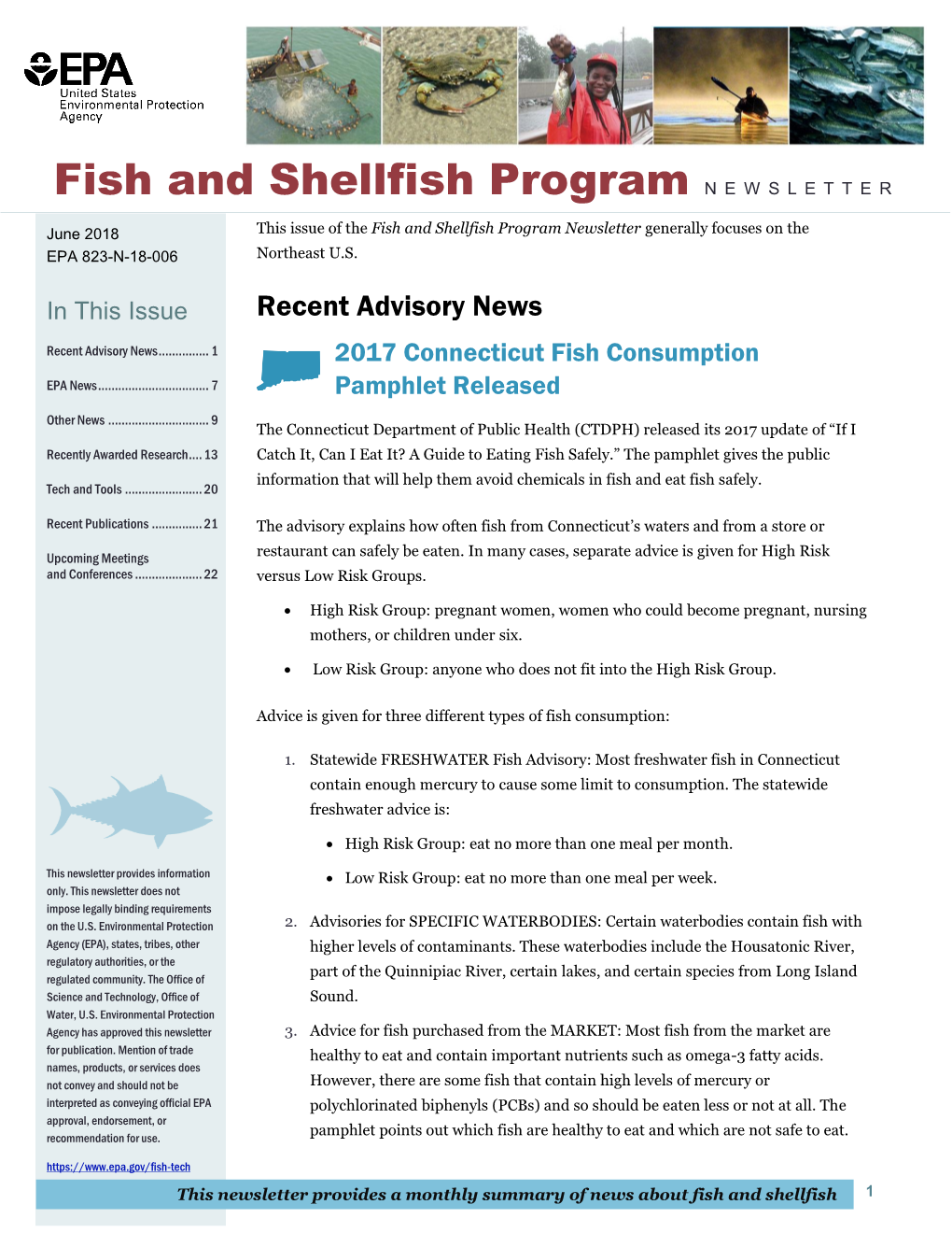 Fish and Shellfish Program Newsletter Generally Focuses on the EPA 823-N-18-006 Northeast U.S