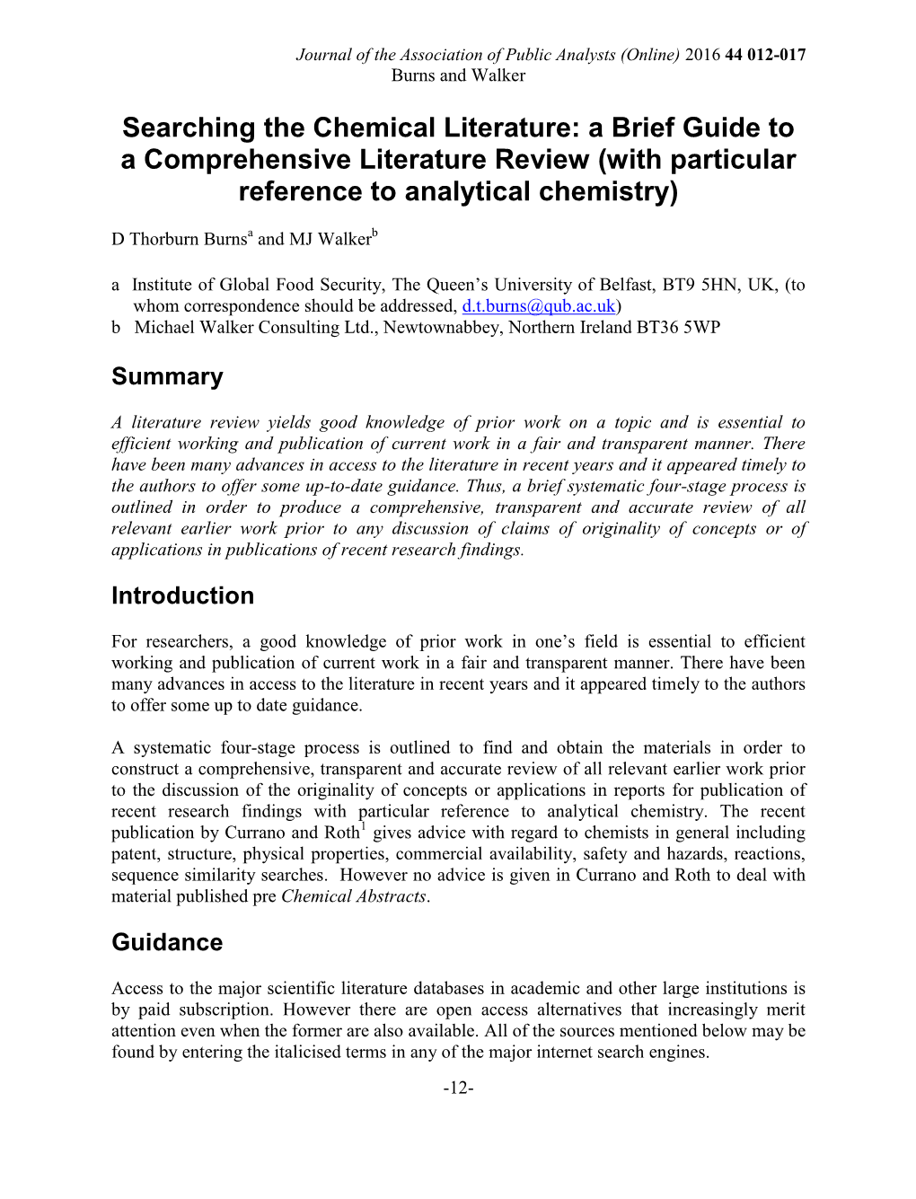 Searching the Chemical Literature: a Brief Guide to a Comprehensive Literature Review (With Particular Reference to Analytical Chemistry)