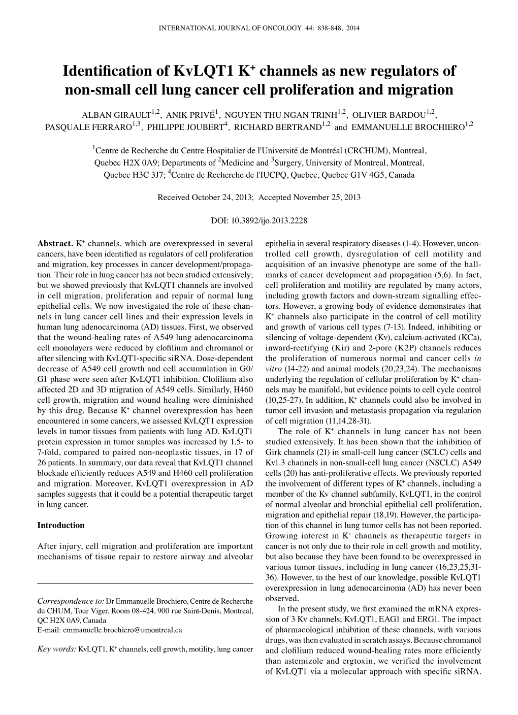 Identification of Kvlqt1 K+ Channels As New Regulators of Non-Small Cell