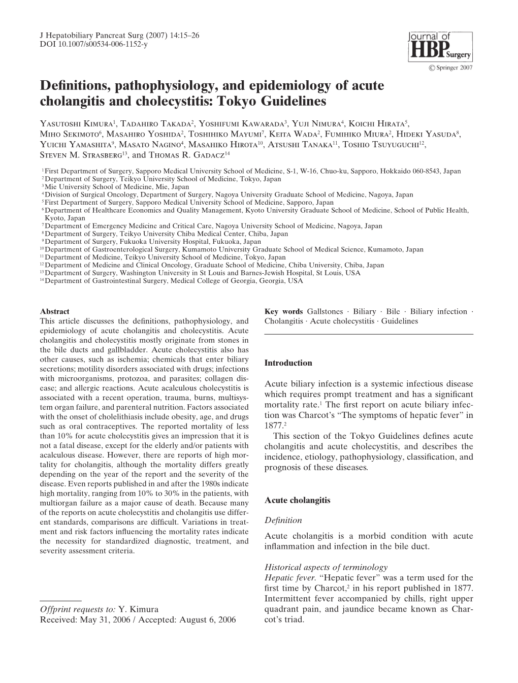 Definitions, Pathophysiology, and Epidemiology of Acute Cholangitis and Cholecystitis: Tokyo Guidelines