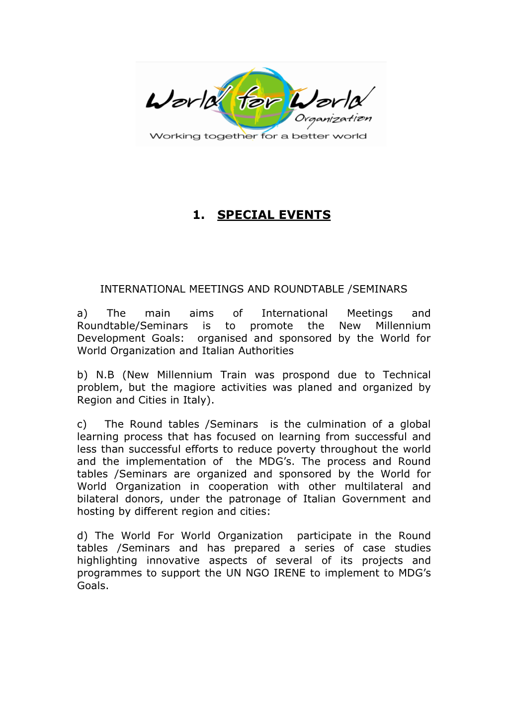 1. Special Events