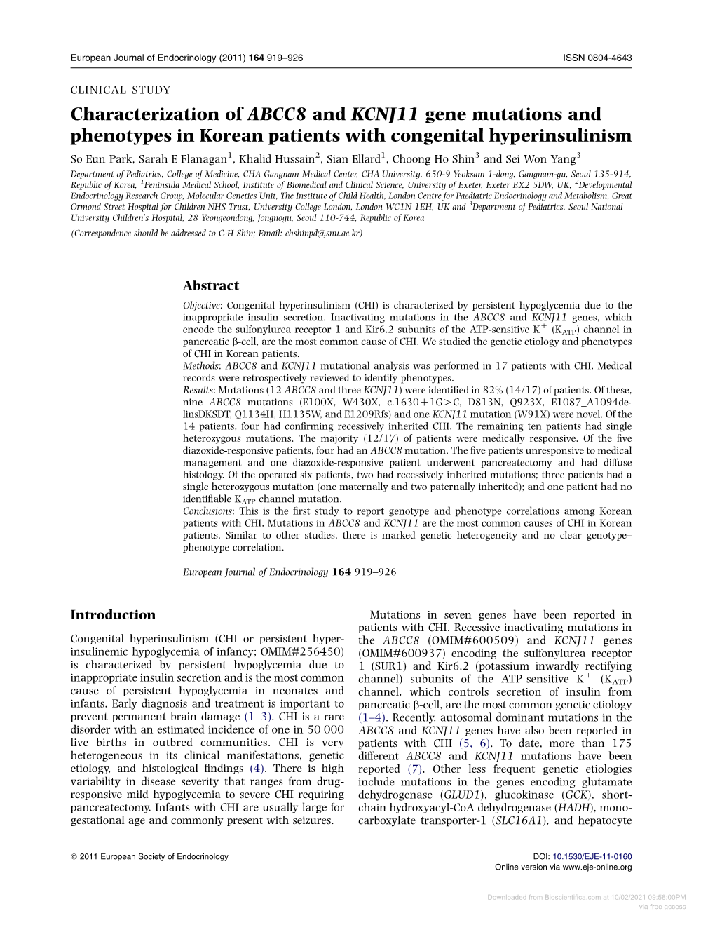 Characterization of ABCC8 and KCNJ11 Gene Mutations And