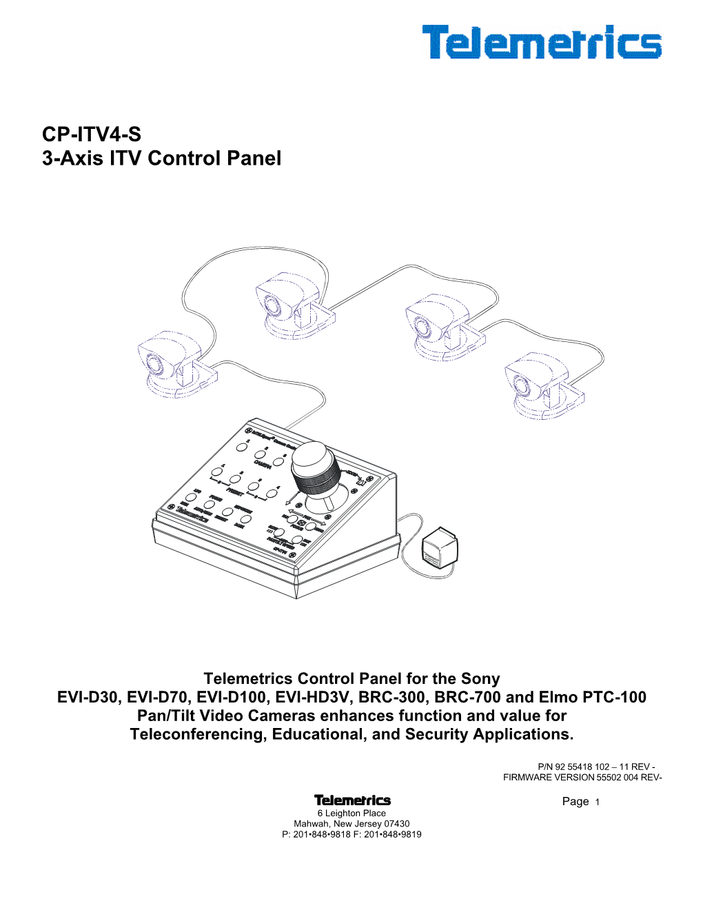 CP-ITV4-S 3-Axis ITV Control Panel