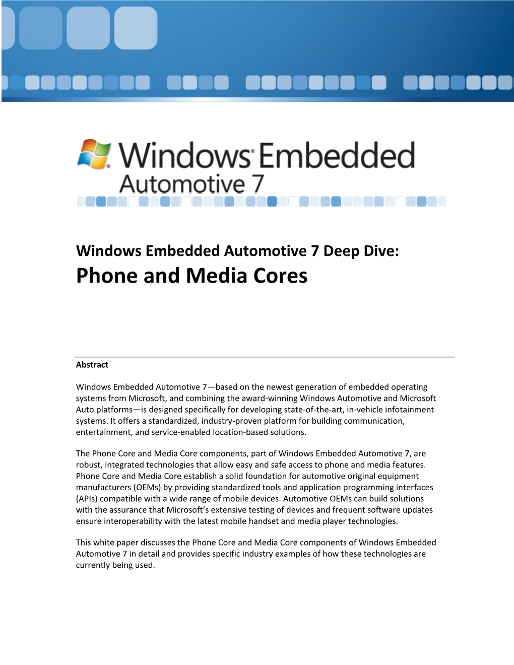 Windows Embedded Automotive Deep Dive: Phone and Media Cores