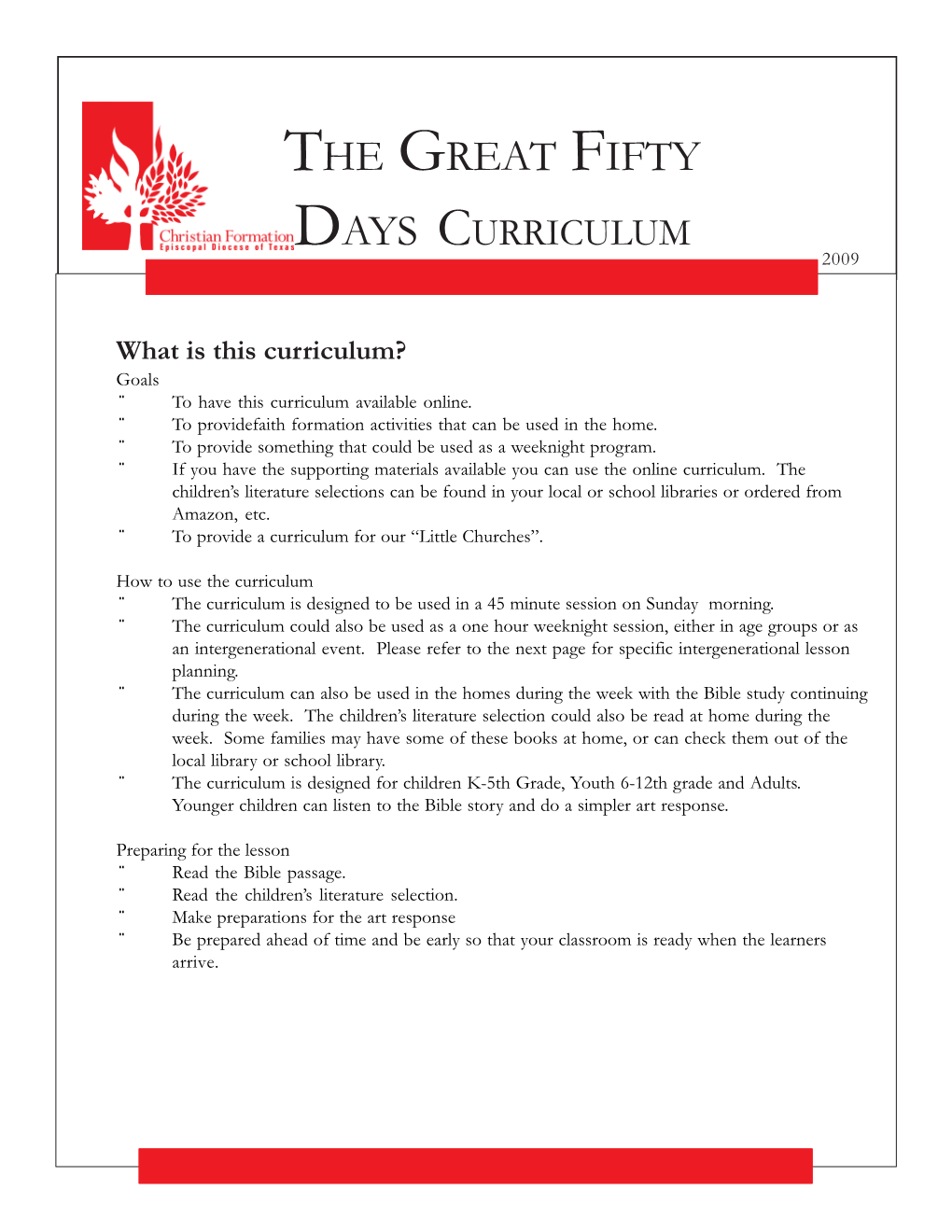 The Great Fifty Days Curriculum 2009