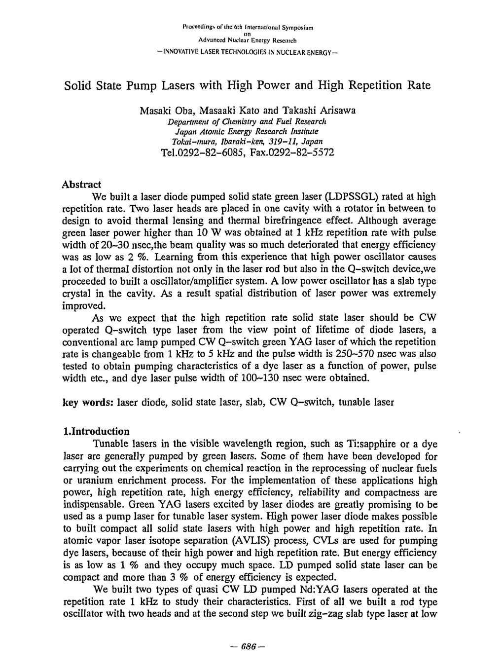 Solid State Pump Lasers with High Power and High Repetition Rate